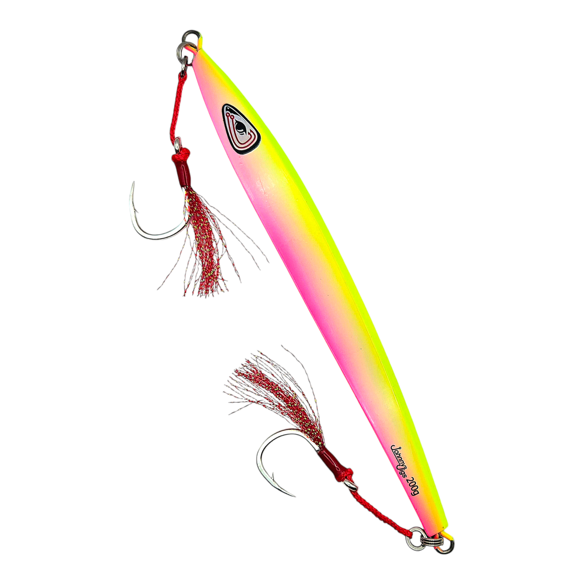 Flatty All Glow Slow Pitch Jig with assist hooksChartreuse and  Pink