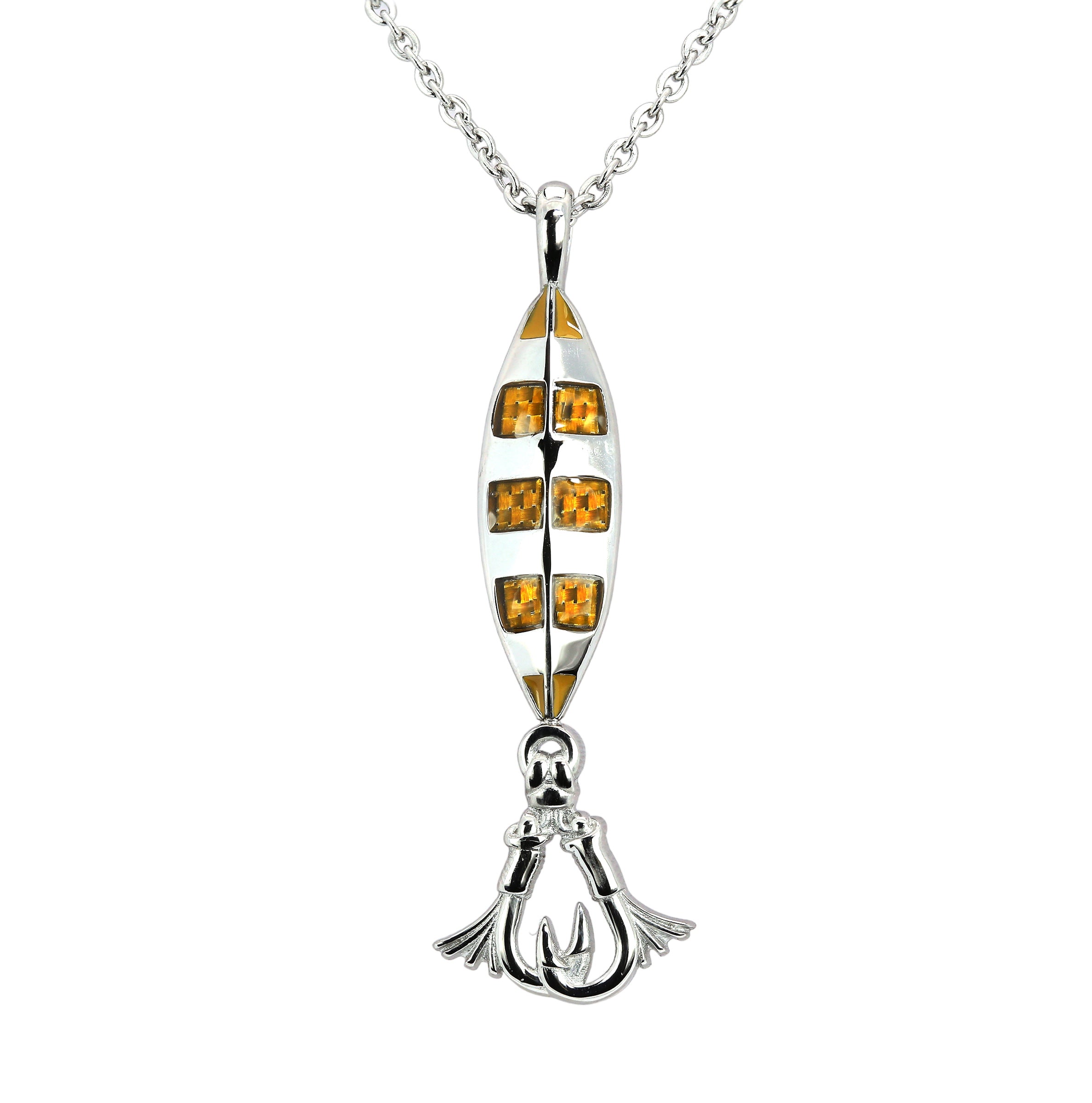 engraved fishing lure necklace Johnny Jigs Jig Jewelry Pendant & Chain, Ocean Blue / 24"