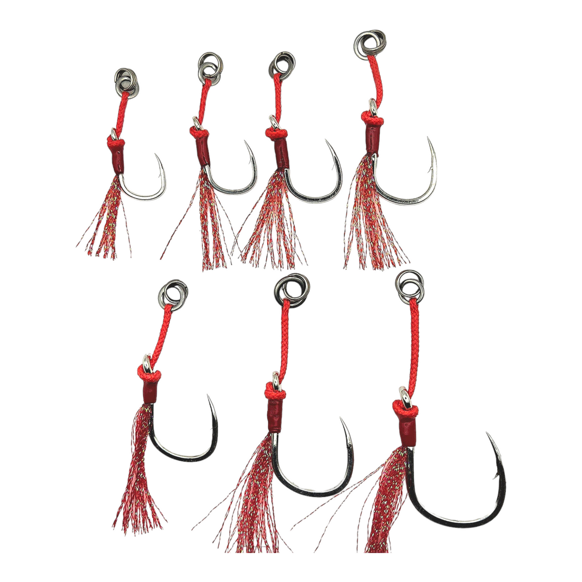 White And Red Double Assist Hooks For Jigs, 4 Sets In a Pack at Rs