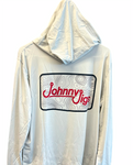 JohnnyJigs L/S UV Hooded Fishing Shirt - Light Grey w/ Red Logo / Small - Light Grey w/ Red Logo / Medium - Light Grey w/ Red Logo / Large - Light Grey w/ Red Logo / X Large - Light Grey w/ Red Logo / 2 XL
