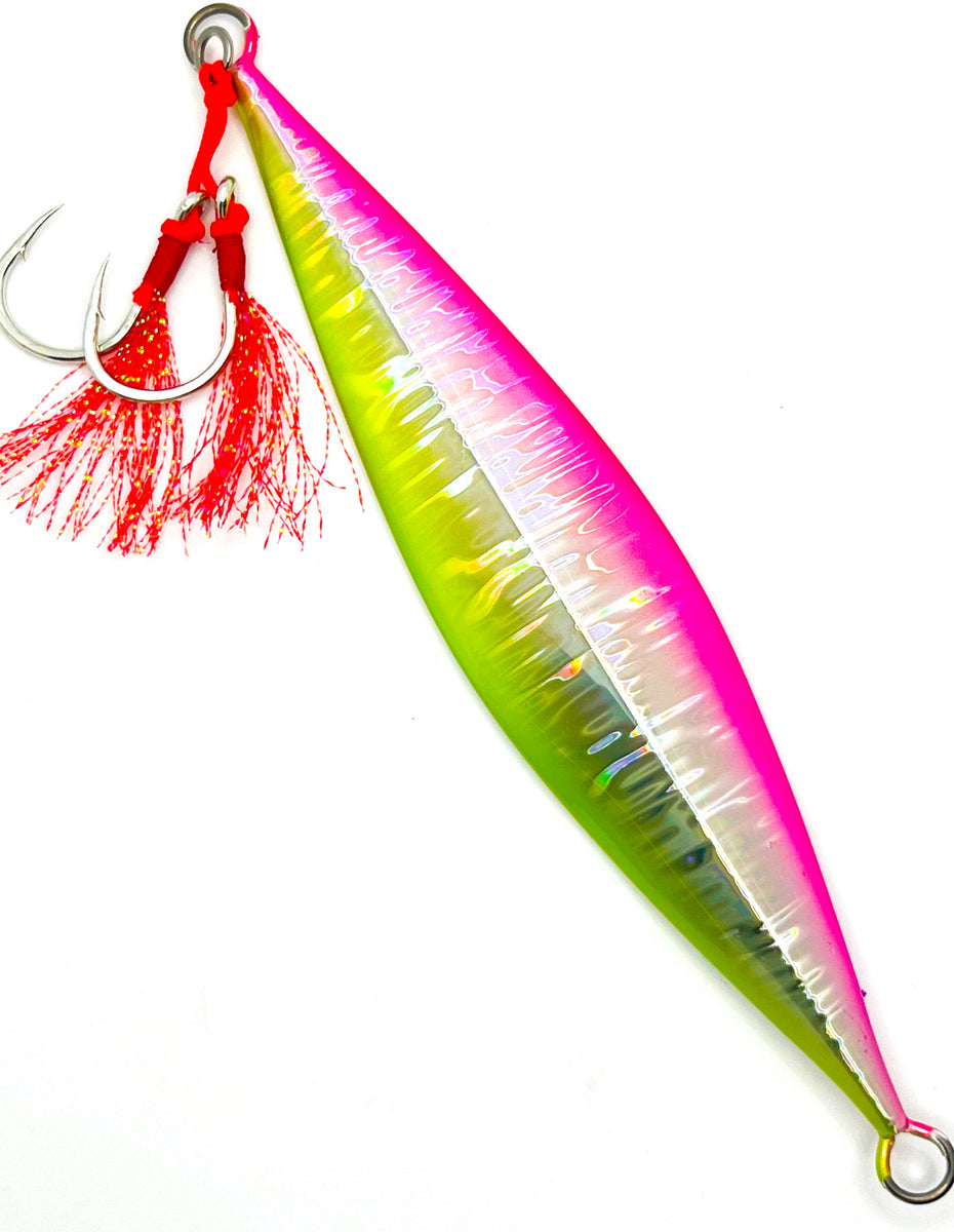 Rabbit Ear Red Crackle Slow Pitch Jig – Johnny Jigs