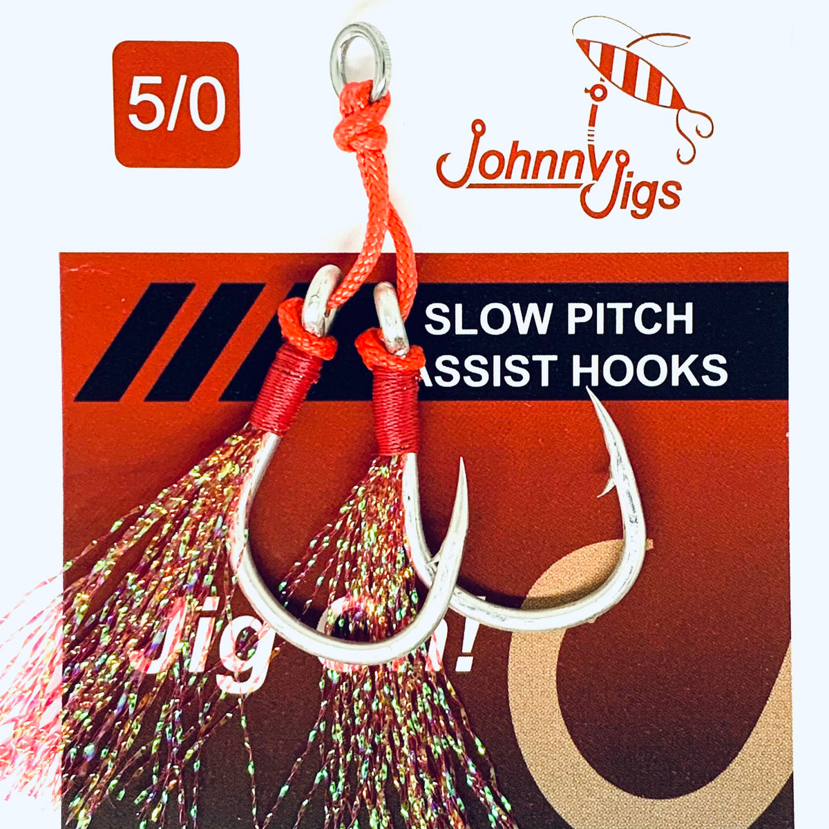 Red Feathered Twin Assist Hooks – Johnny Jigs