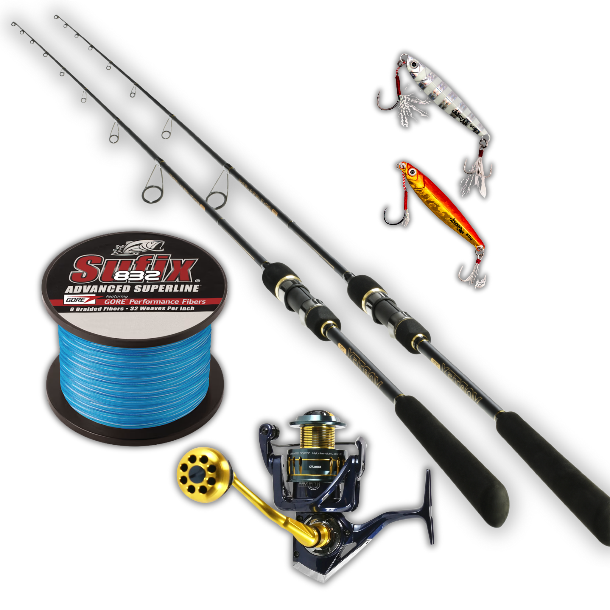 Temple Reef & Okuma Light Casting Rod & Reel Combo with Casting Jigs
