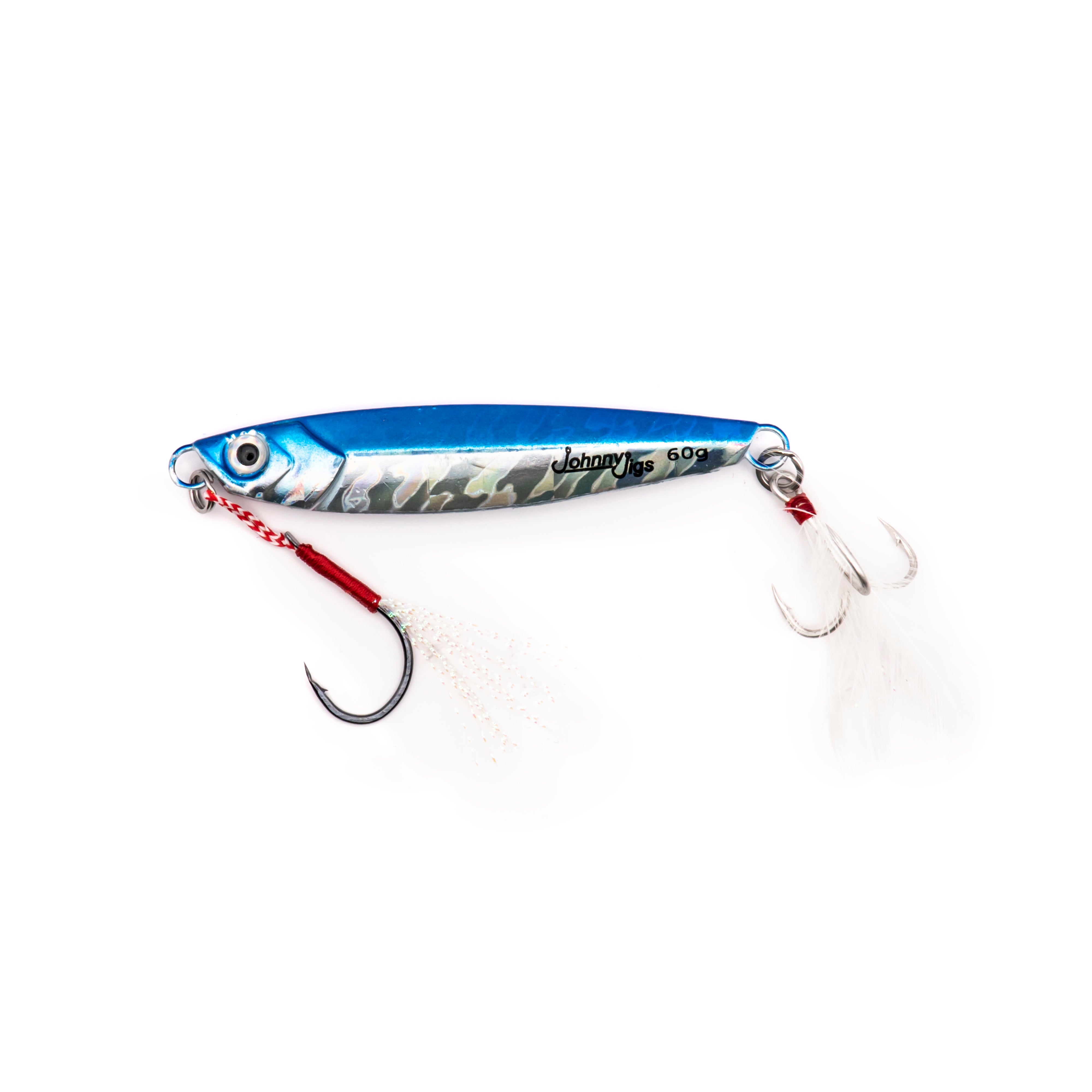 Long Casting Jig for mahi Blue and Silver wth treble hook