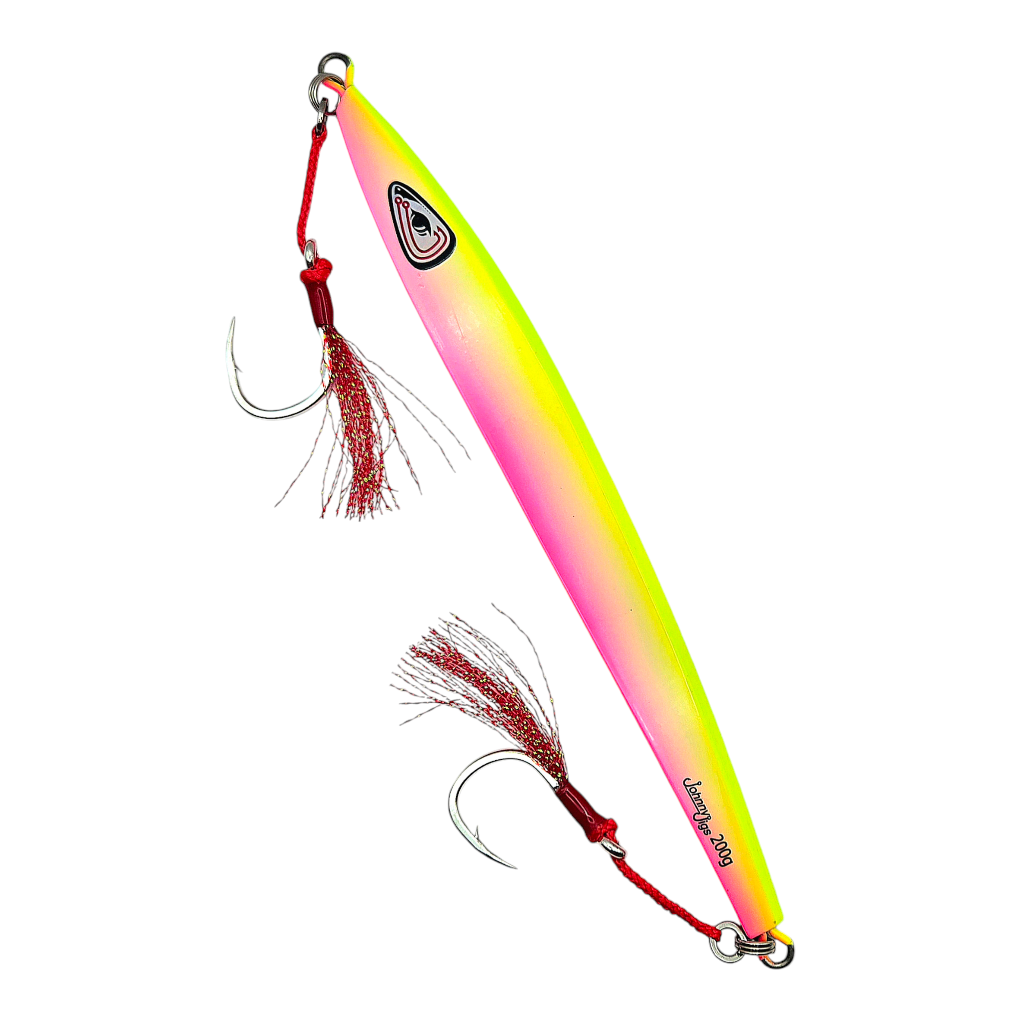 Flatty All Glow Slow Pitch Jig with assist hooksChartreuse and  Pink 