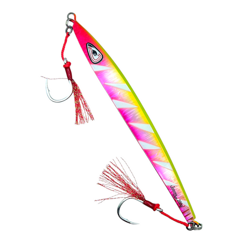 Flatty Slow pitch jig Pink and green with assist hooks