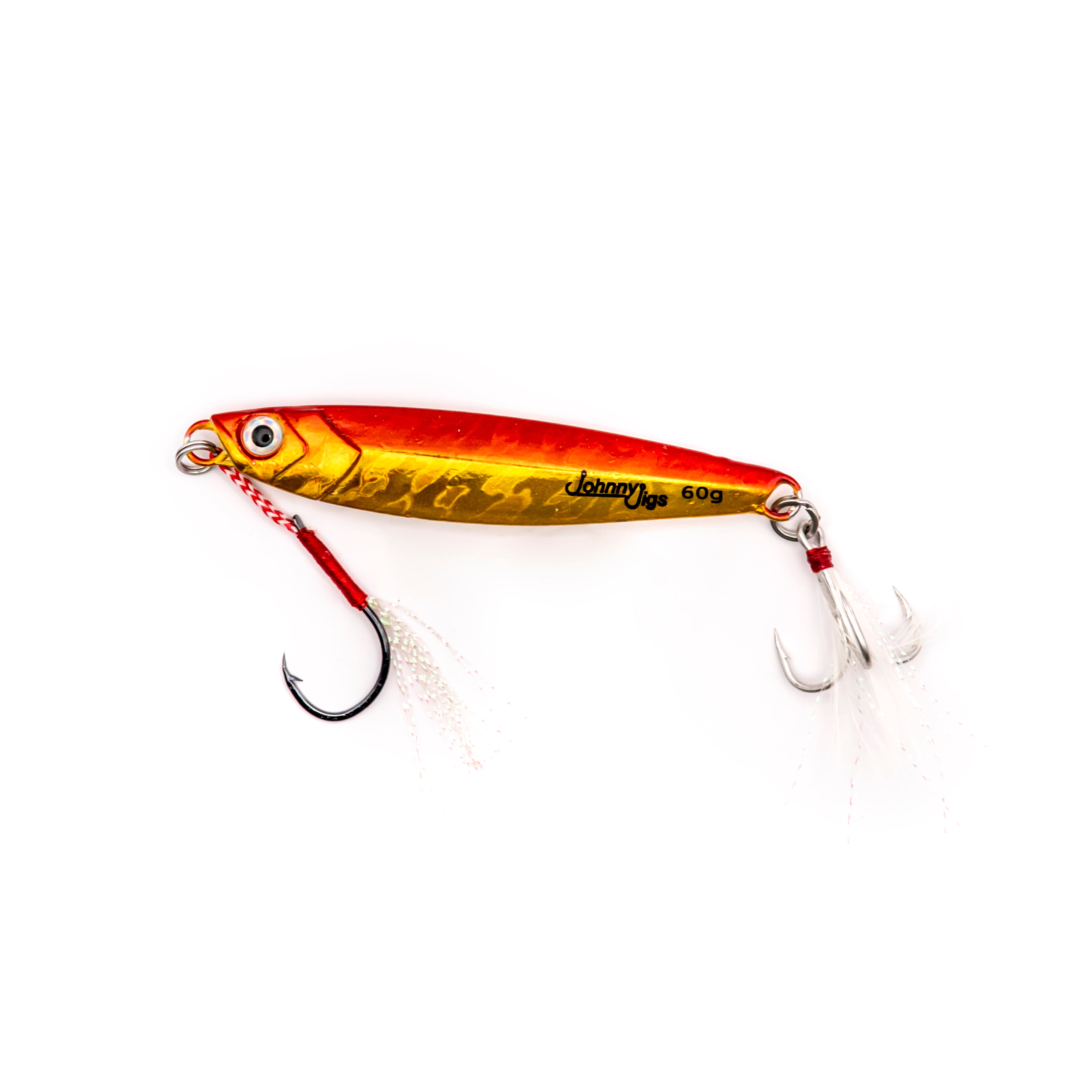 Casting fishing lure for mahi gold red with treble hook