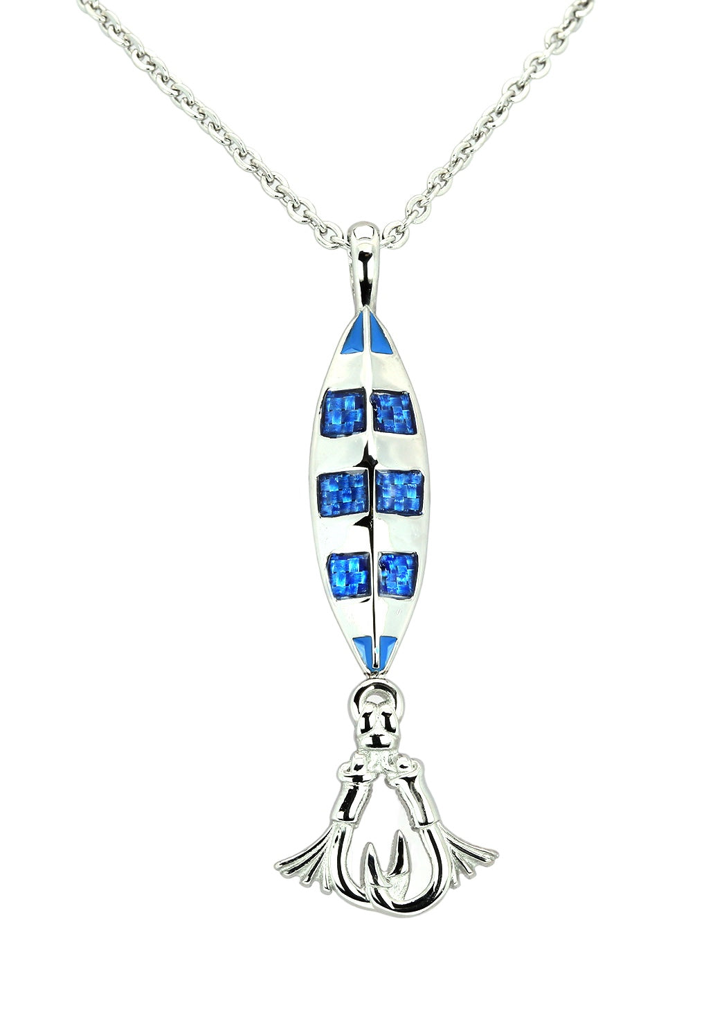 fish lure necklace Johnny Jigs Jig Jewelry Pendant & Chain, Ocean Blue / 24"