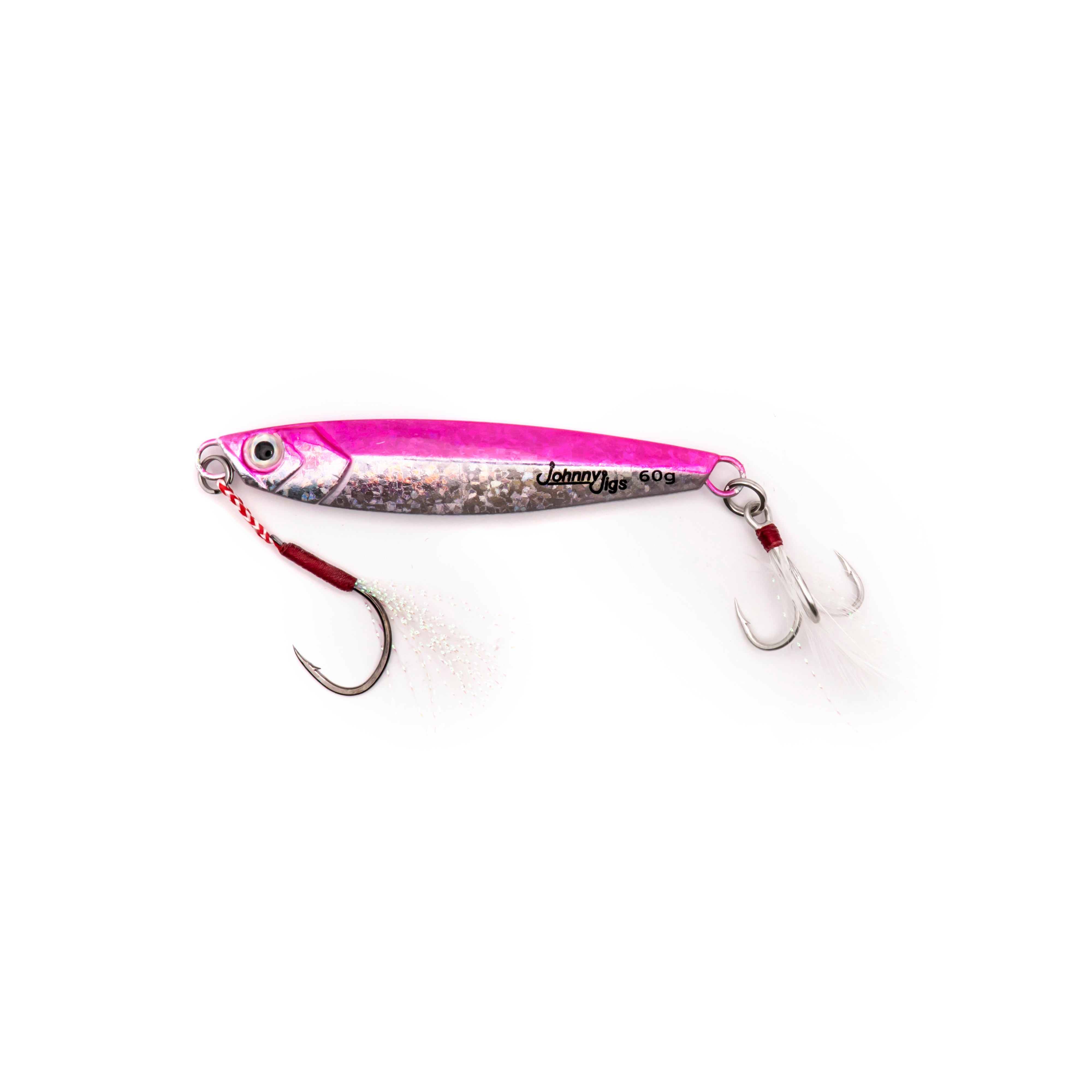 Pink and Silver casting jig for mahi or dolphin with treble hook