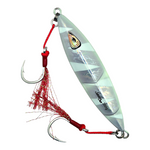 Ridged Silver Slow Pitch Jig with glow and single assist hooks