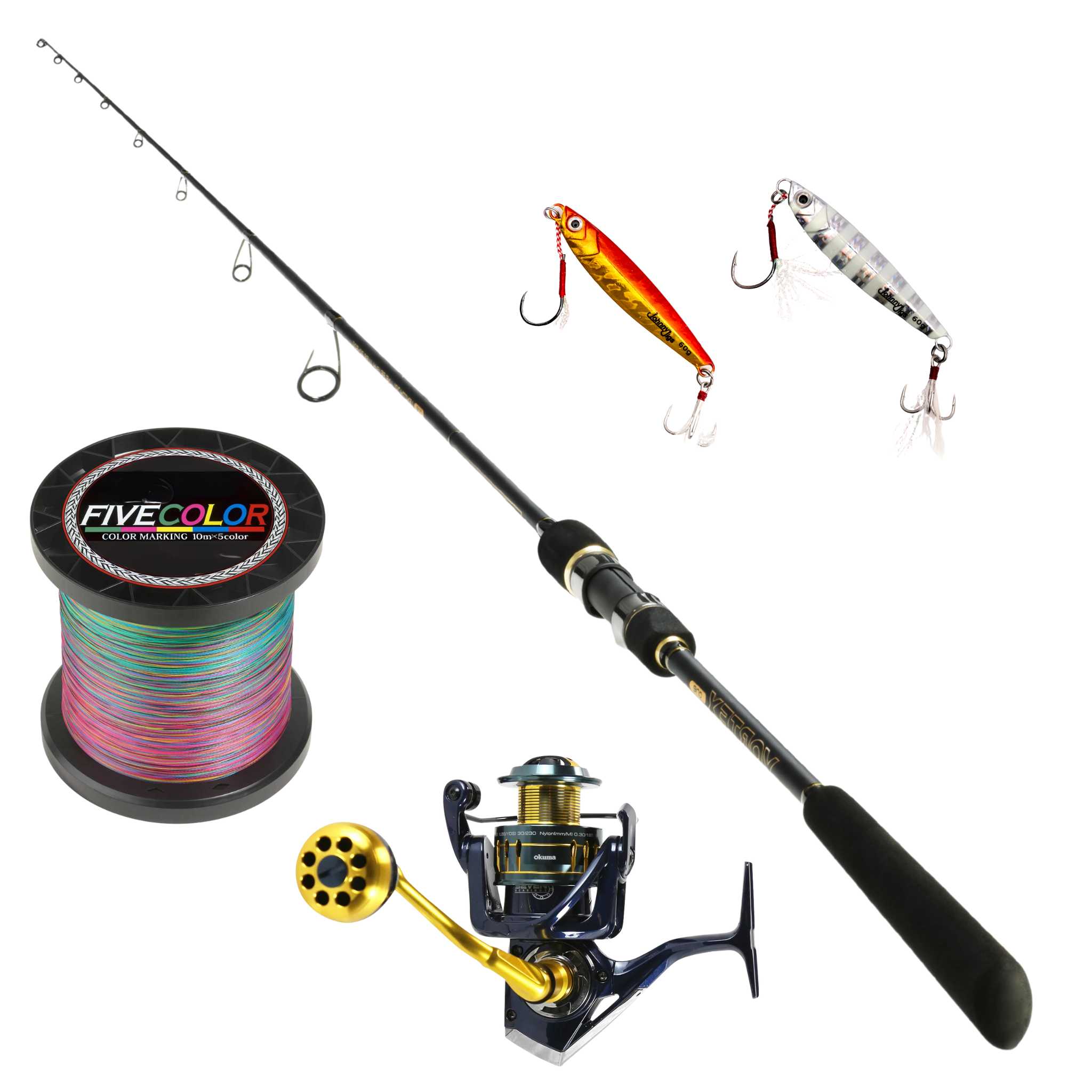 Temple Reef & Okuma Light Casting Rod & Reel Combo with Casting Jigs