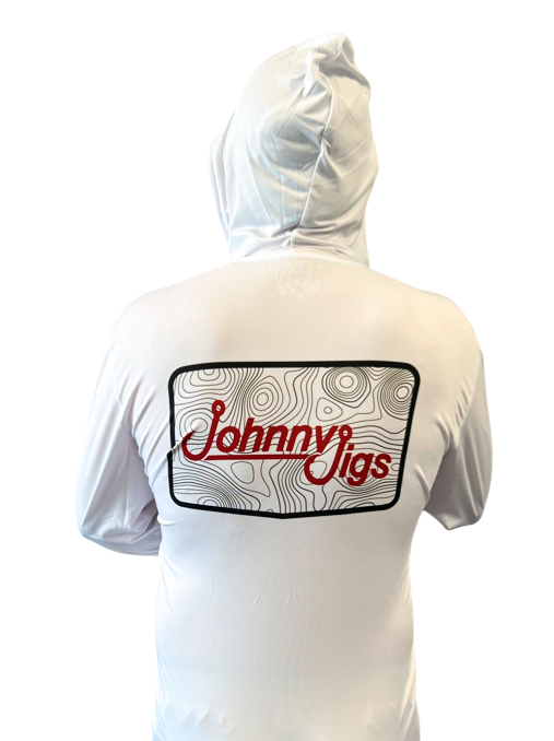 Johnnyjigs Long Sleeve Hooded Fishing Shirt with Topographical Art - White / Small - White / Medium - White / Large - White / X Large - White / 2 XL - White / 3 X Large